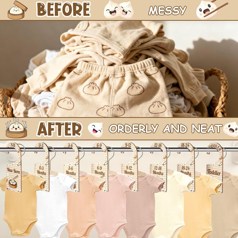 CORNER LACE Baby Closet Dividers 8PCS, Cute Dumpling Themed Wooden Double-Sided Clothes Size Hanger/Organizer from Newborn to Toddler for Nursery Decor Baby Shower Birthday Gender Reveal Party Gift - Image 3